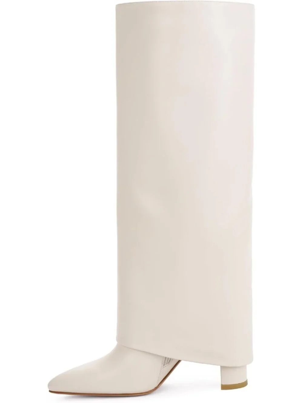 Women's White Pu Pointed Toe Chunky Heel Faux Leather Over The Knee Boots